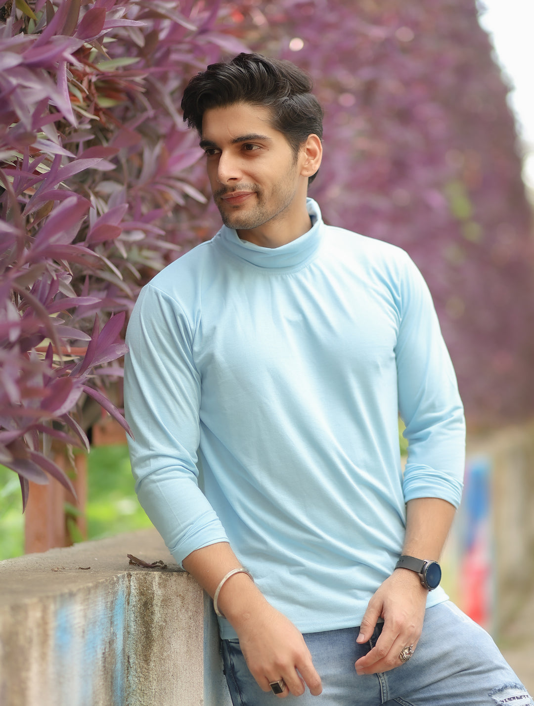 Sky Blue High Neck  Solid T-Shirt-GSFSHIGNK2213SBLU (Akshit Sukhija x Gritstones)