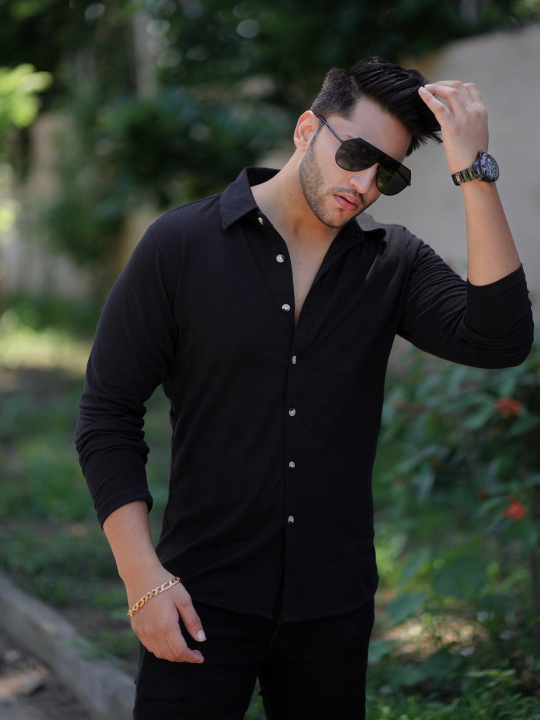 Black Color Full Sleeve  Plain Summer Shirts