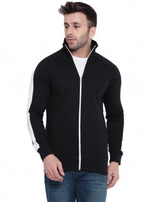 Black/White Full Sleeves High Neck Jacket with Kangaroo Pocket