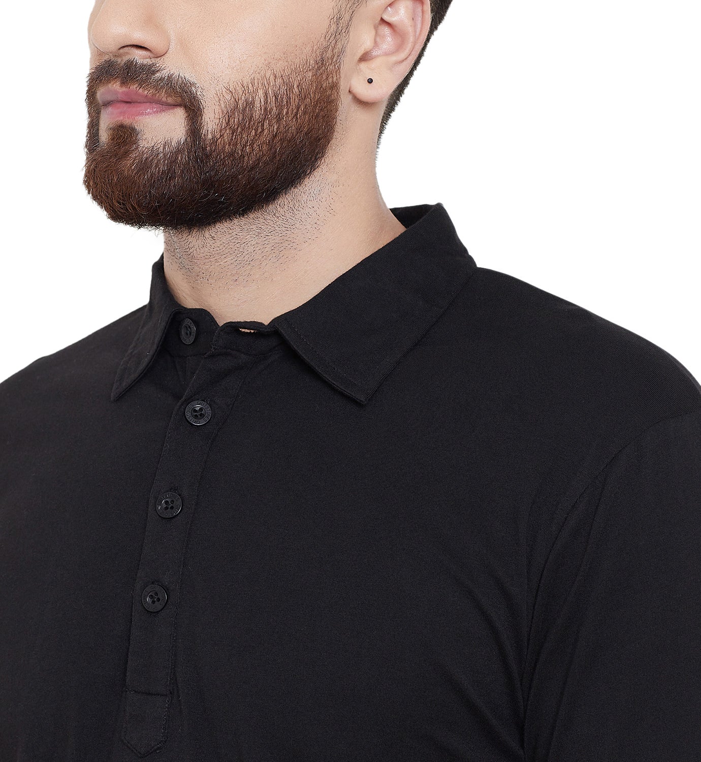 Black Solid Regular Collar Full Sleeves Kurta