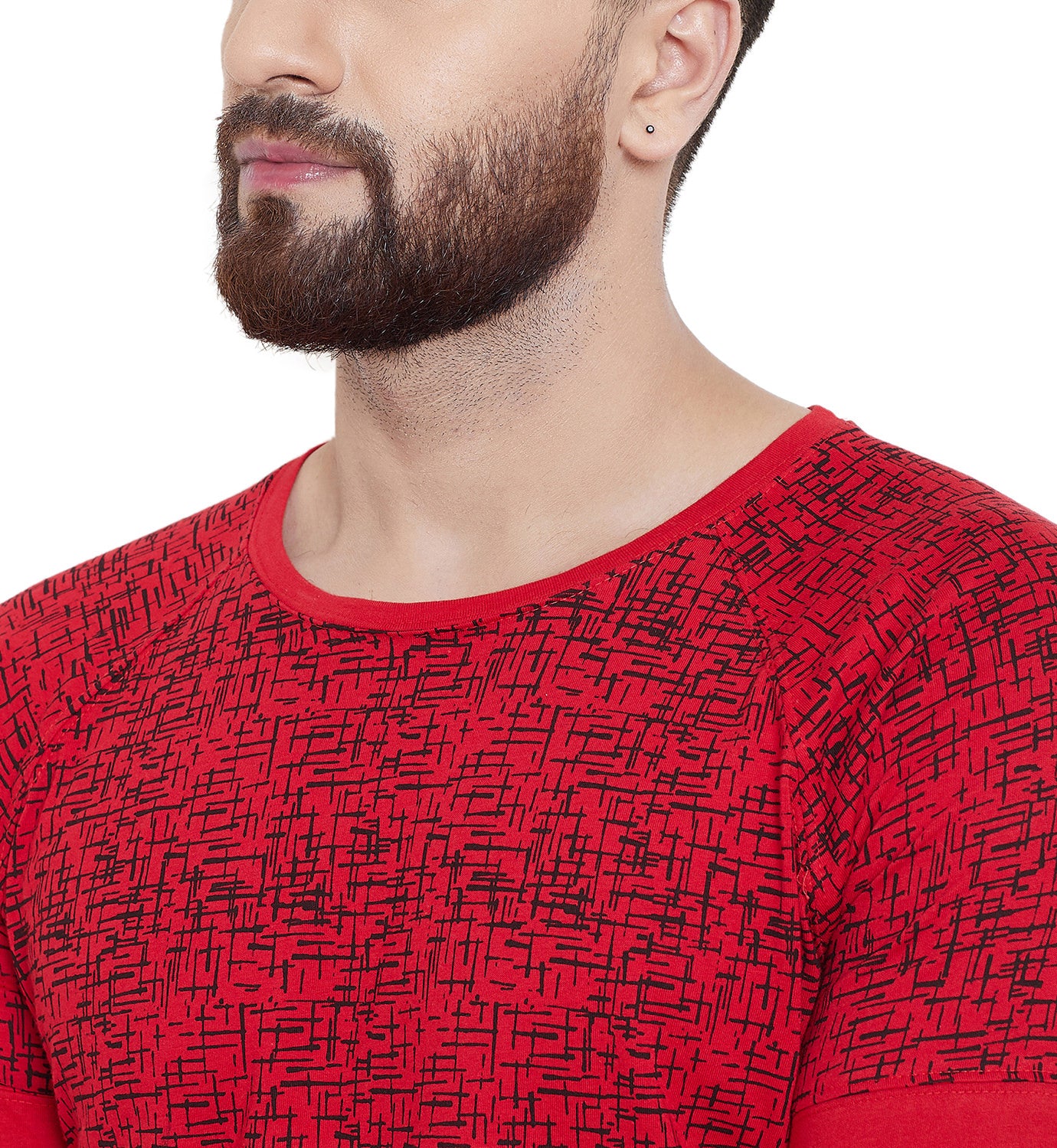 Red Printed Round Neck Full Sleeves T-Shirt