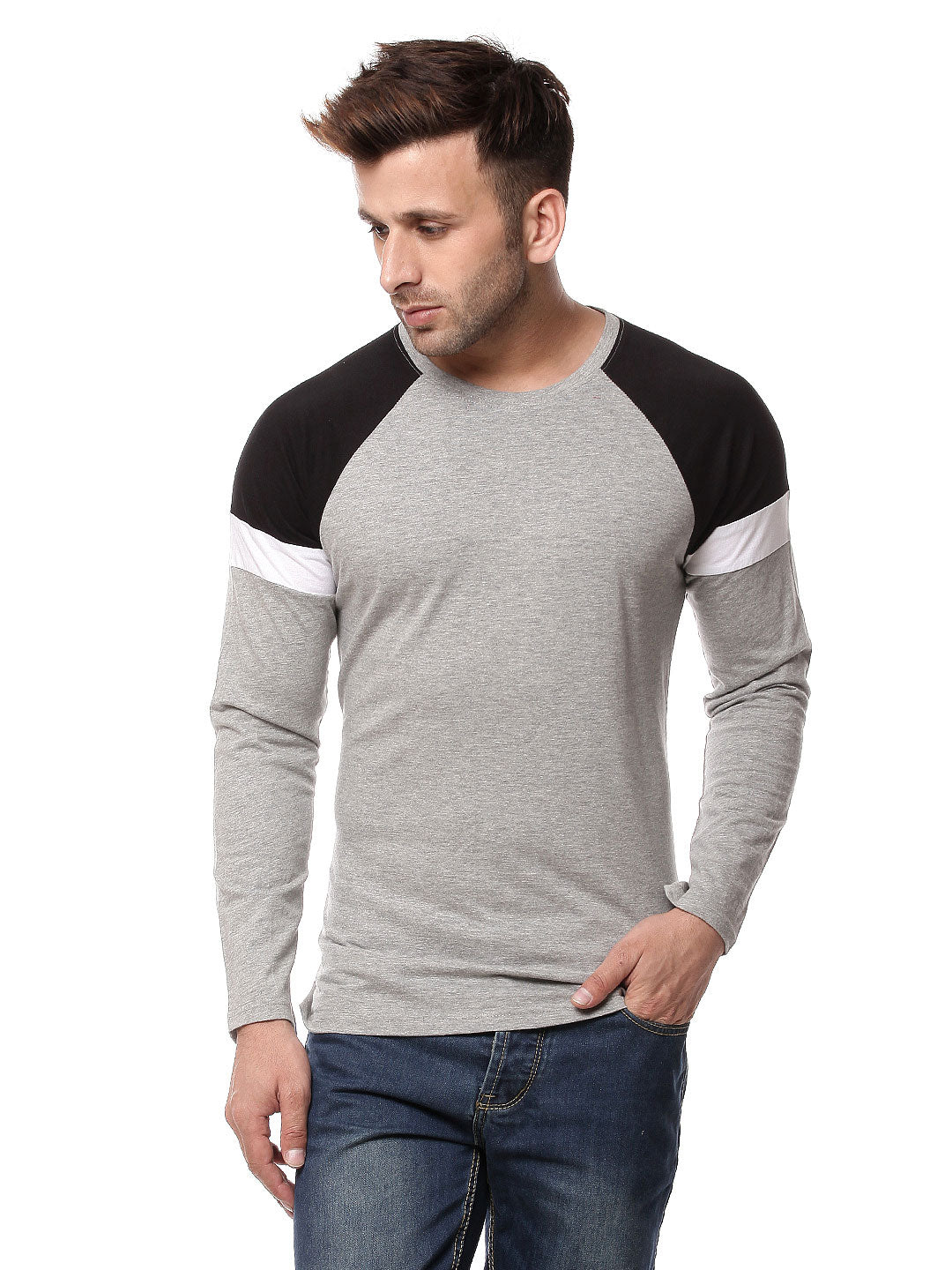 Grey Melange/Black/White  Raglan T-Shirt
