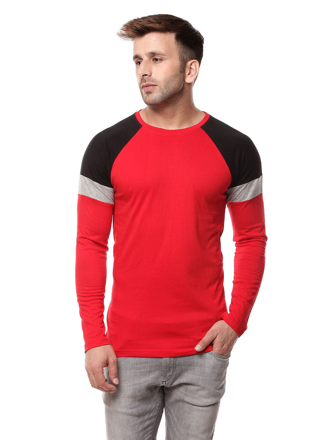 Red/Black/Grey Melange  Raglan T-Shirt