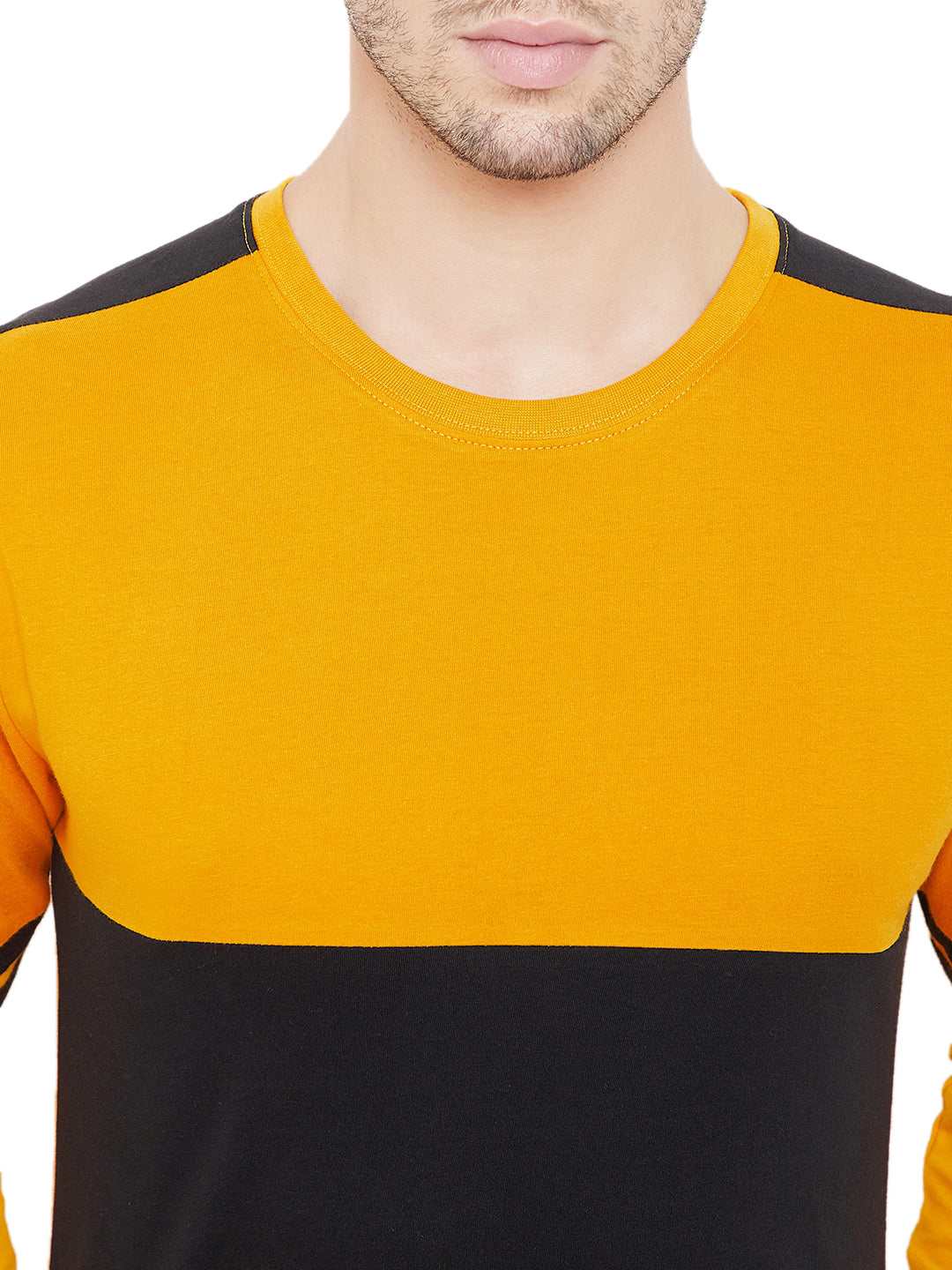 Yellow/Black Men Full Sleeves Round Neck T-Shirt