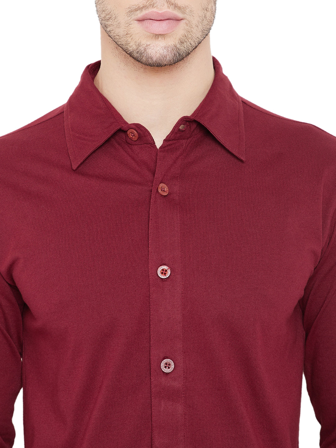 Maroon Men Full Sleeves Regular Collar Shirt