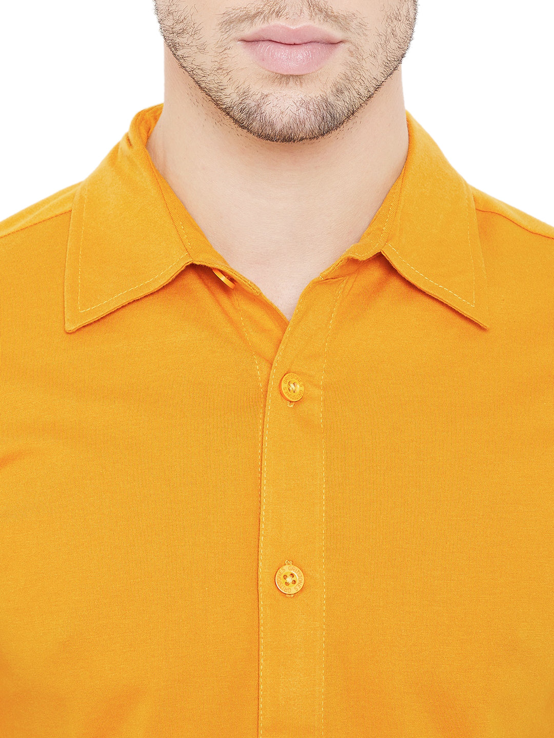 Yellow Men Full Sleeves Solid Regular Collar Shirt