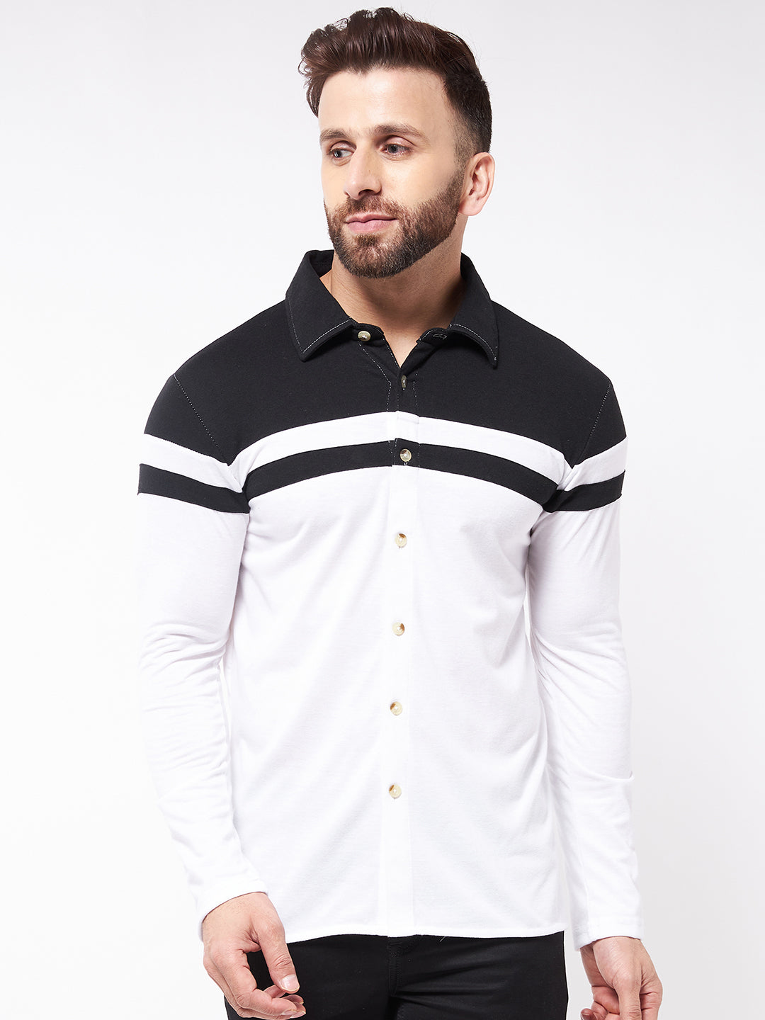Black and White Color Block Full Sleeve Shirt