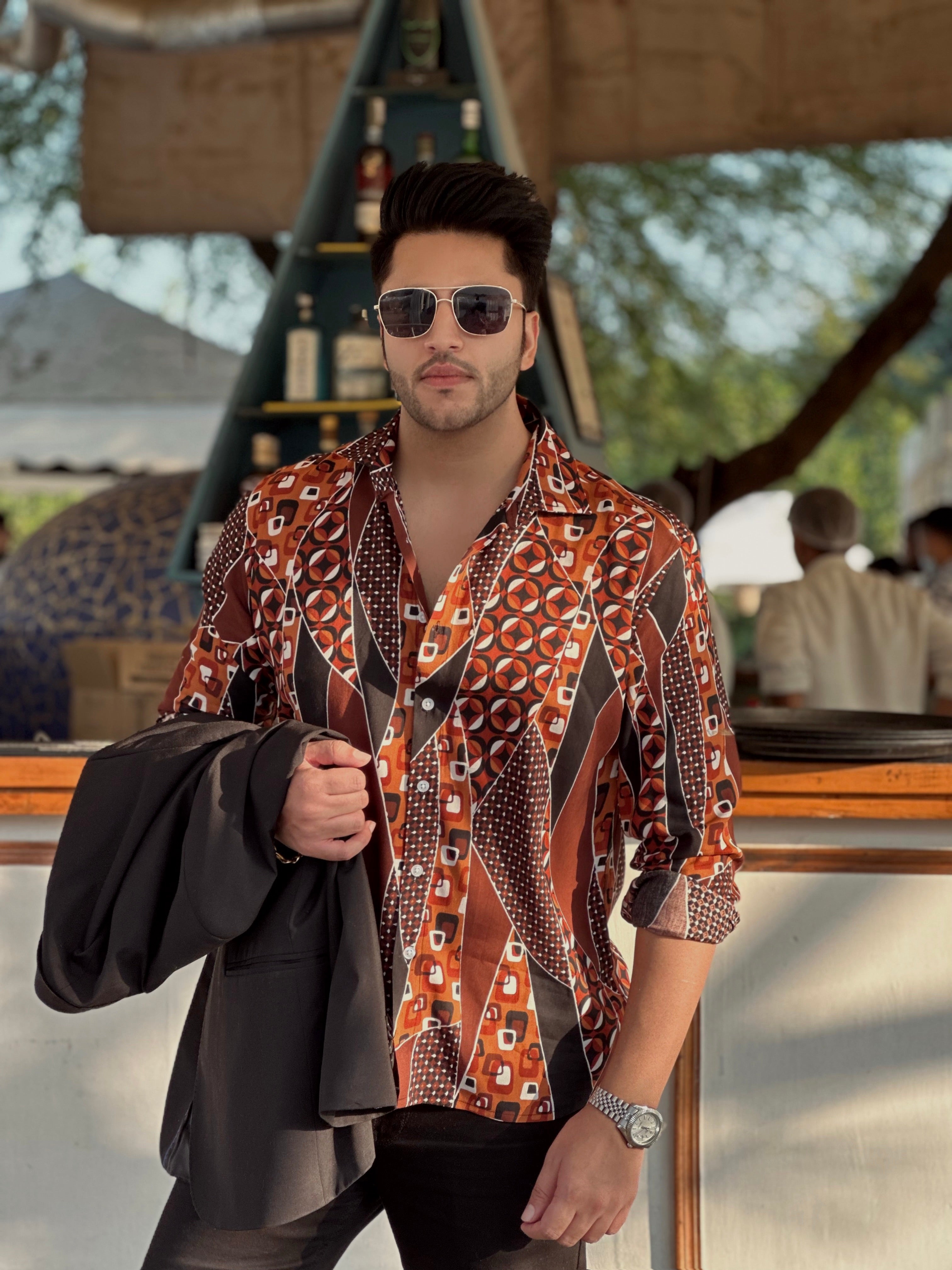 Brown Abstract Rayon Shirt