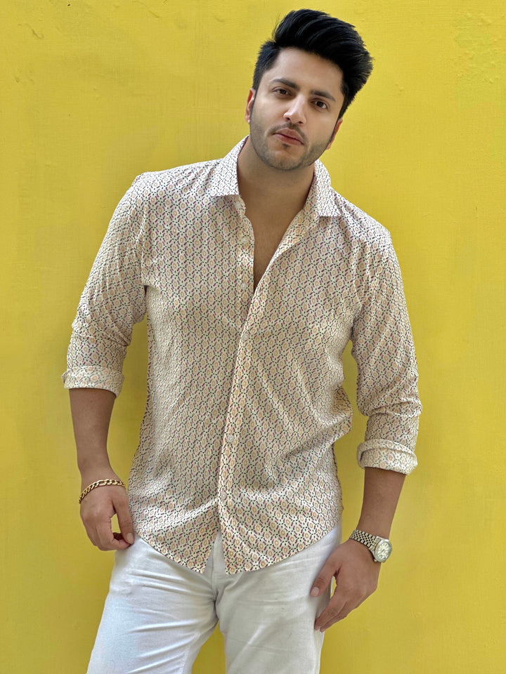 White Abstract Print Shirt