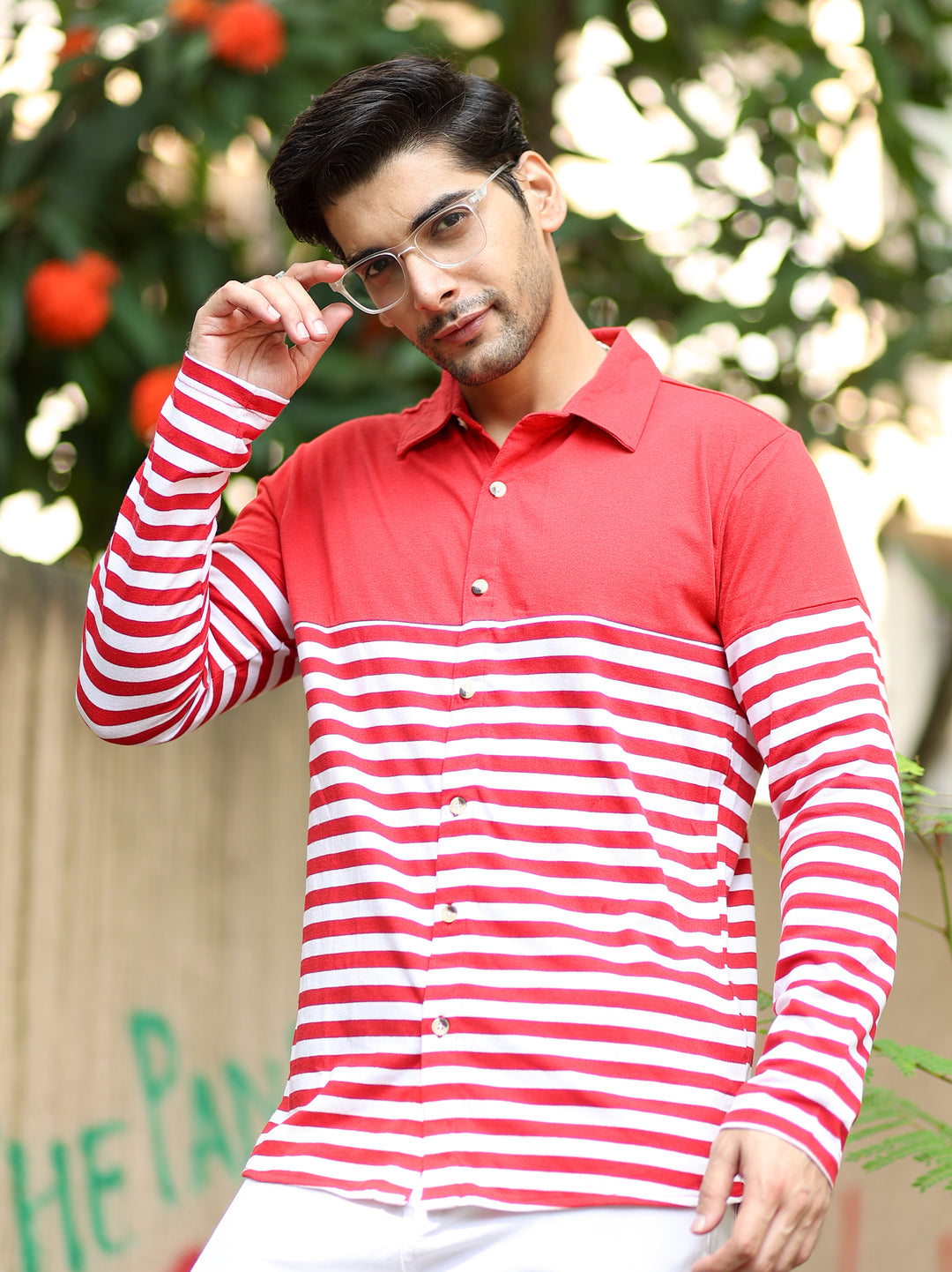 Red Full Sleeve Striped Knitted Shirt