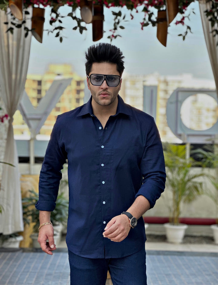 Dark Blue Linen Full Sleeve Shirt