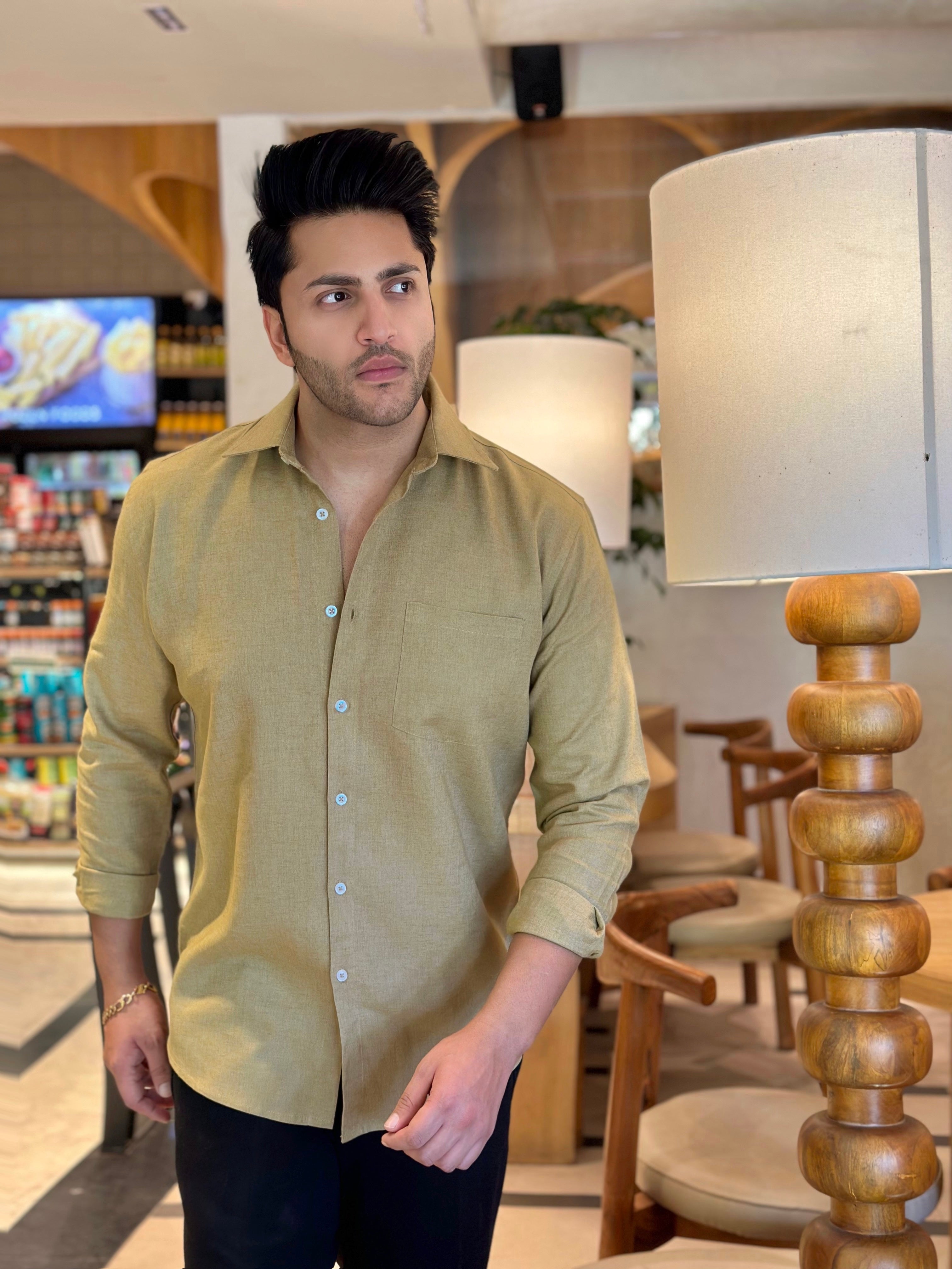 Olive Linen Pocket Shirt