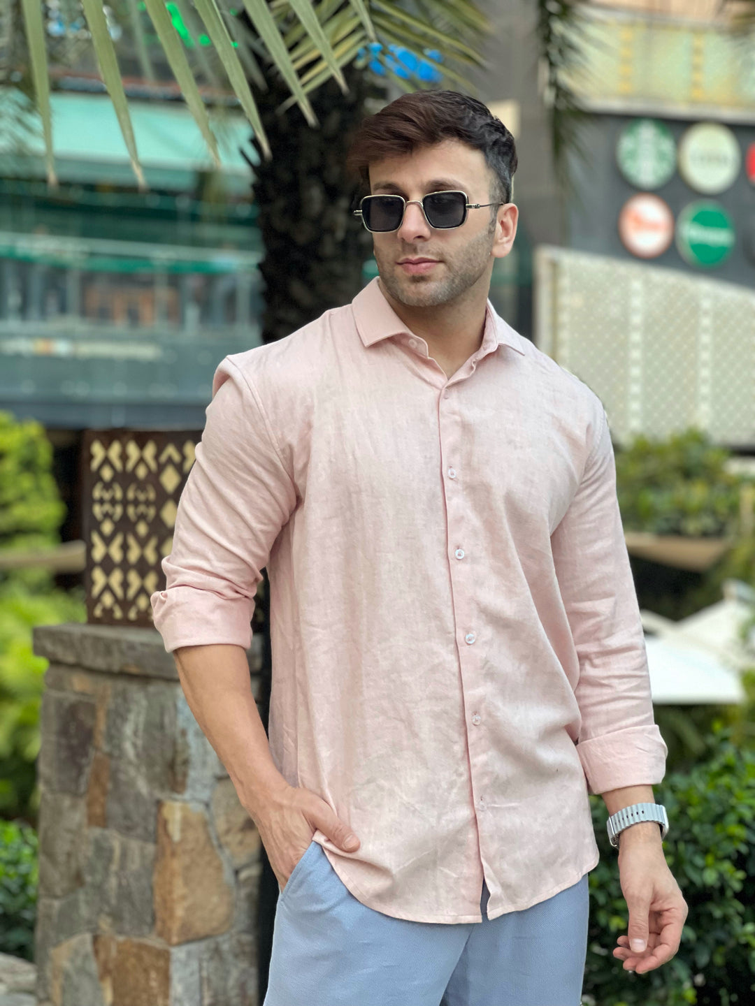 Peach Linen Full Sleeve Shirt