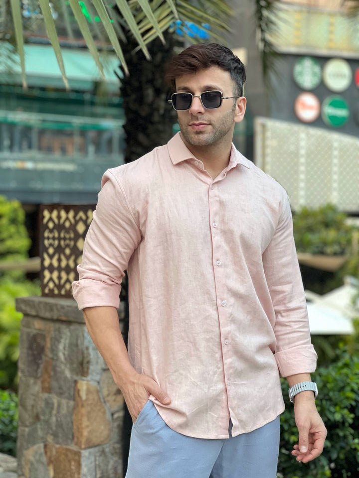Peach Linen Full Sleeve Shirt