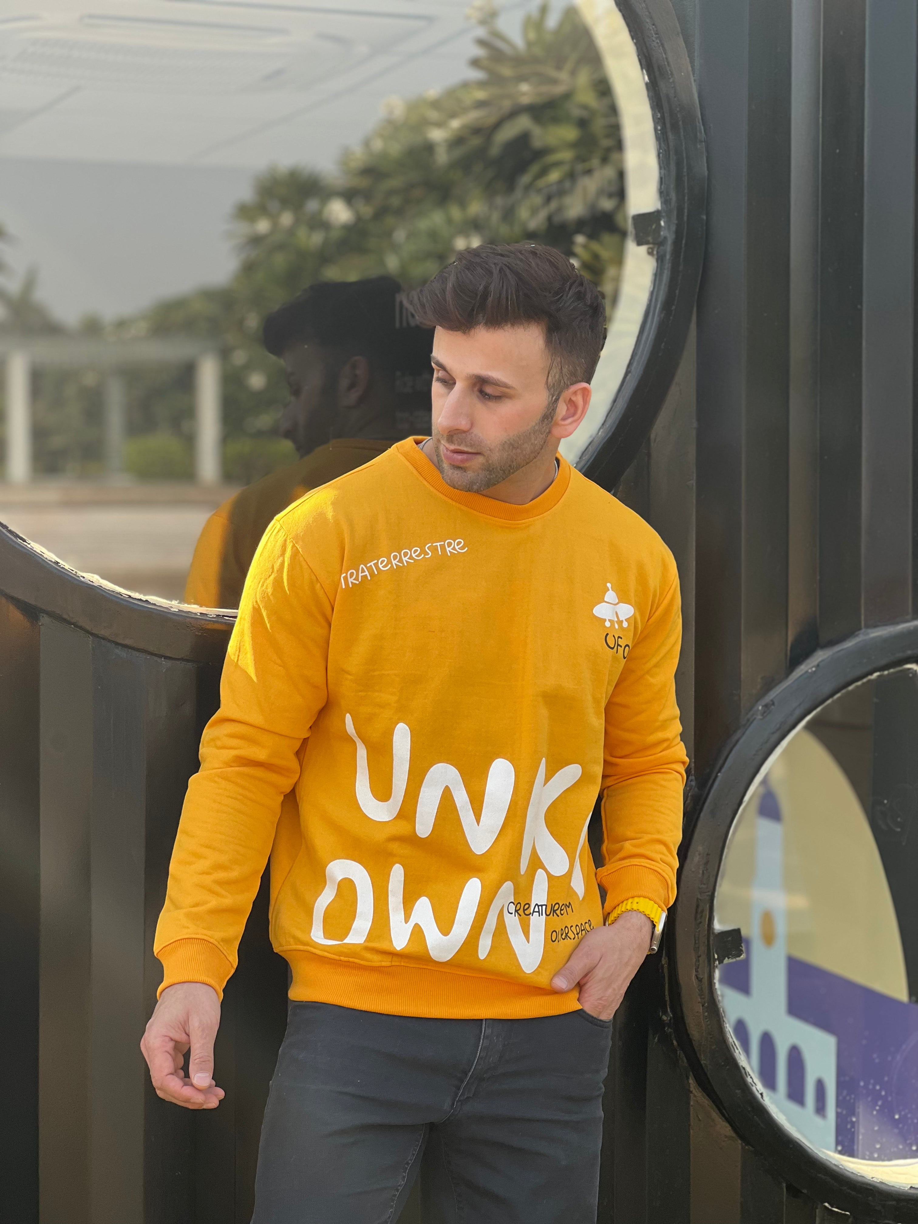"Unknown" Full Sleeve Yellow Fleece Sweatshirt