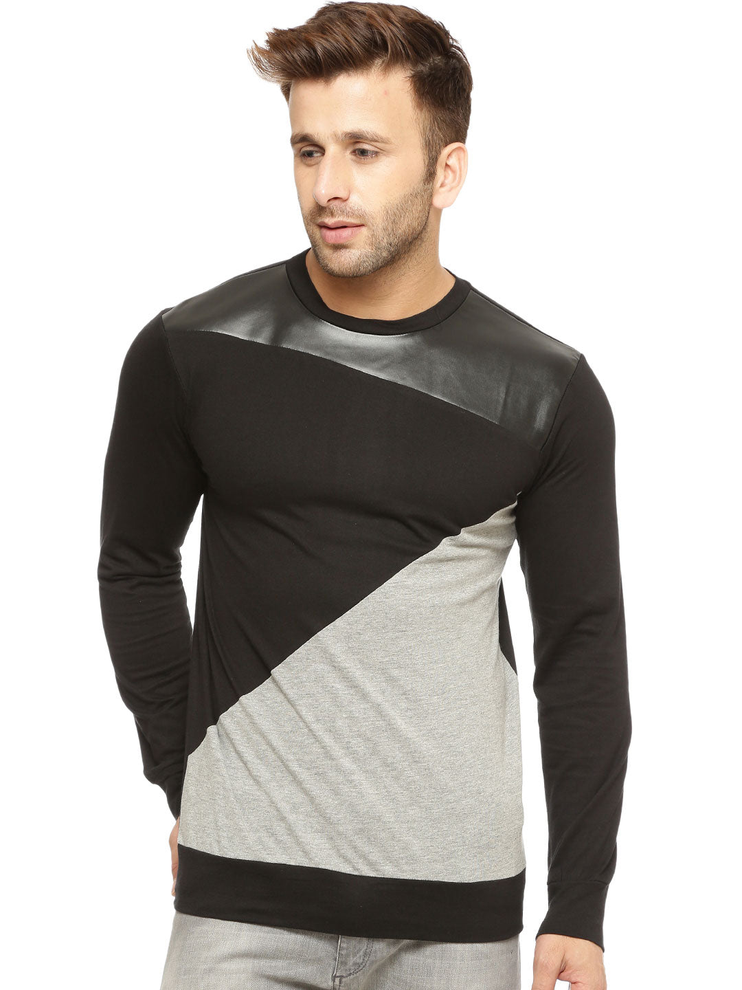 Grey Melange/Black  Round Neck T-Shirt