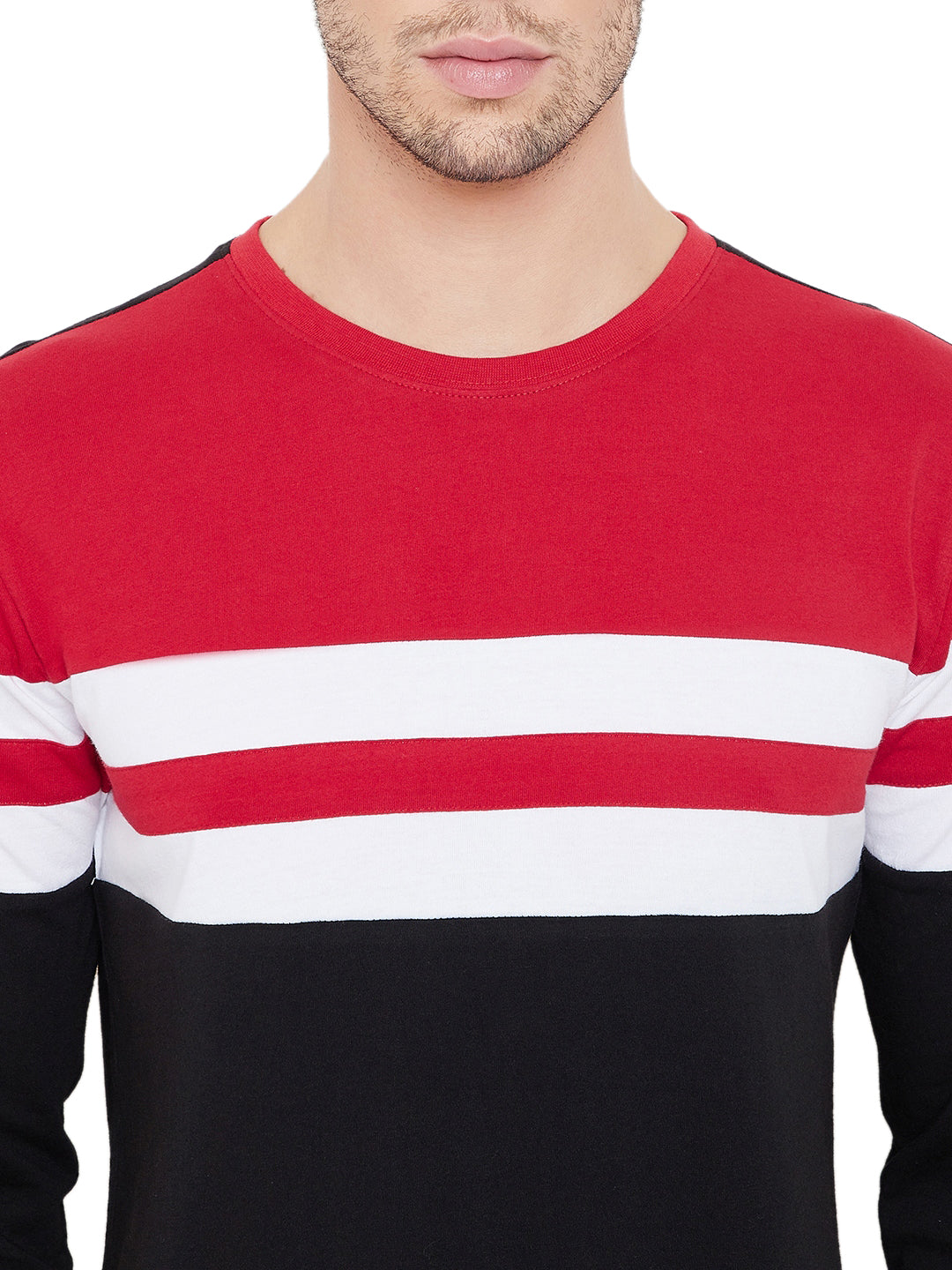 Red/White/Black Men Full Sleeves Round Neck Color Block T-Shirt