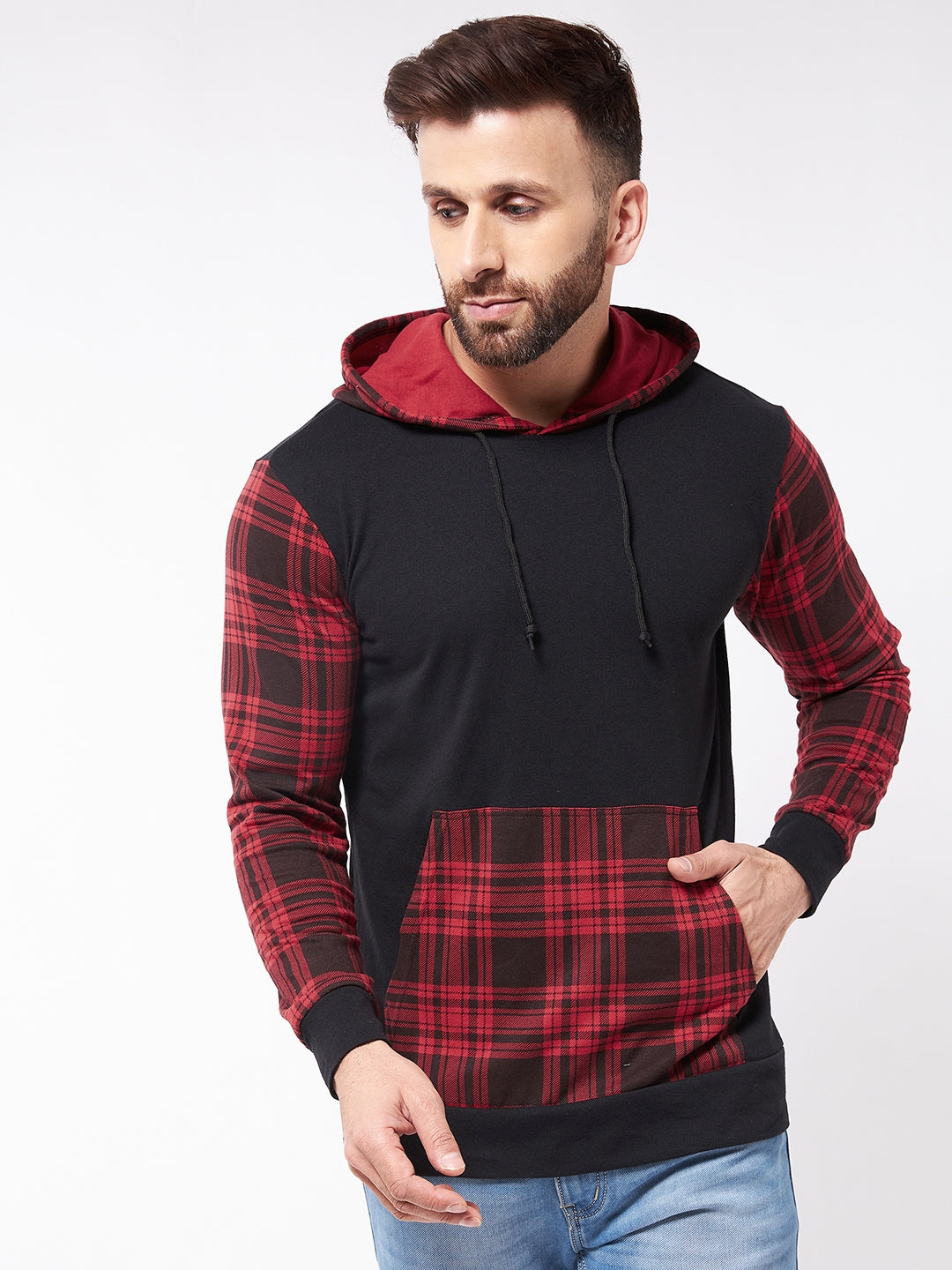 Black and Red Hooded Full Sleeve  Tshirt