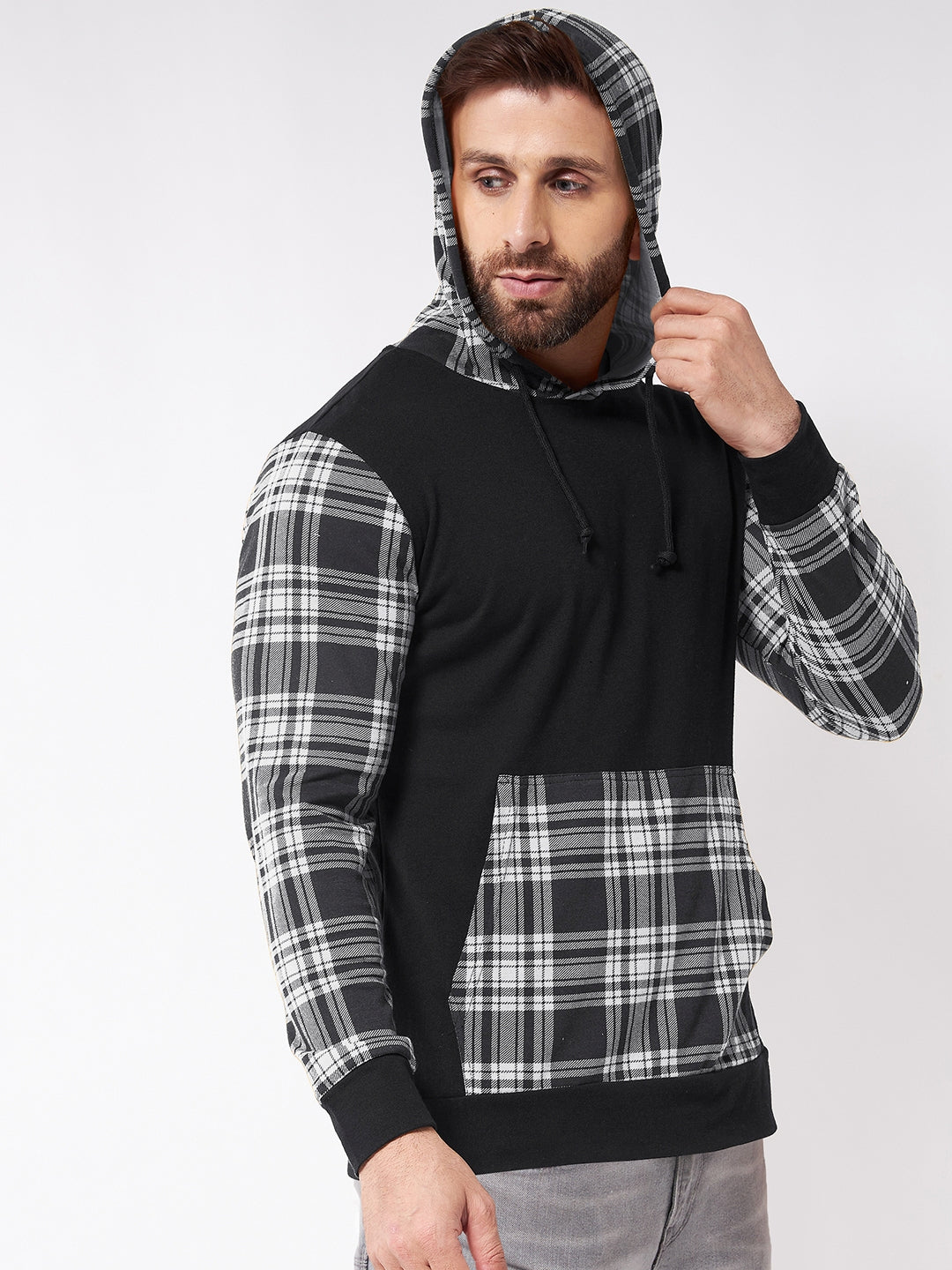 Grey and Black Hooded Full Sleeve  Tshirt