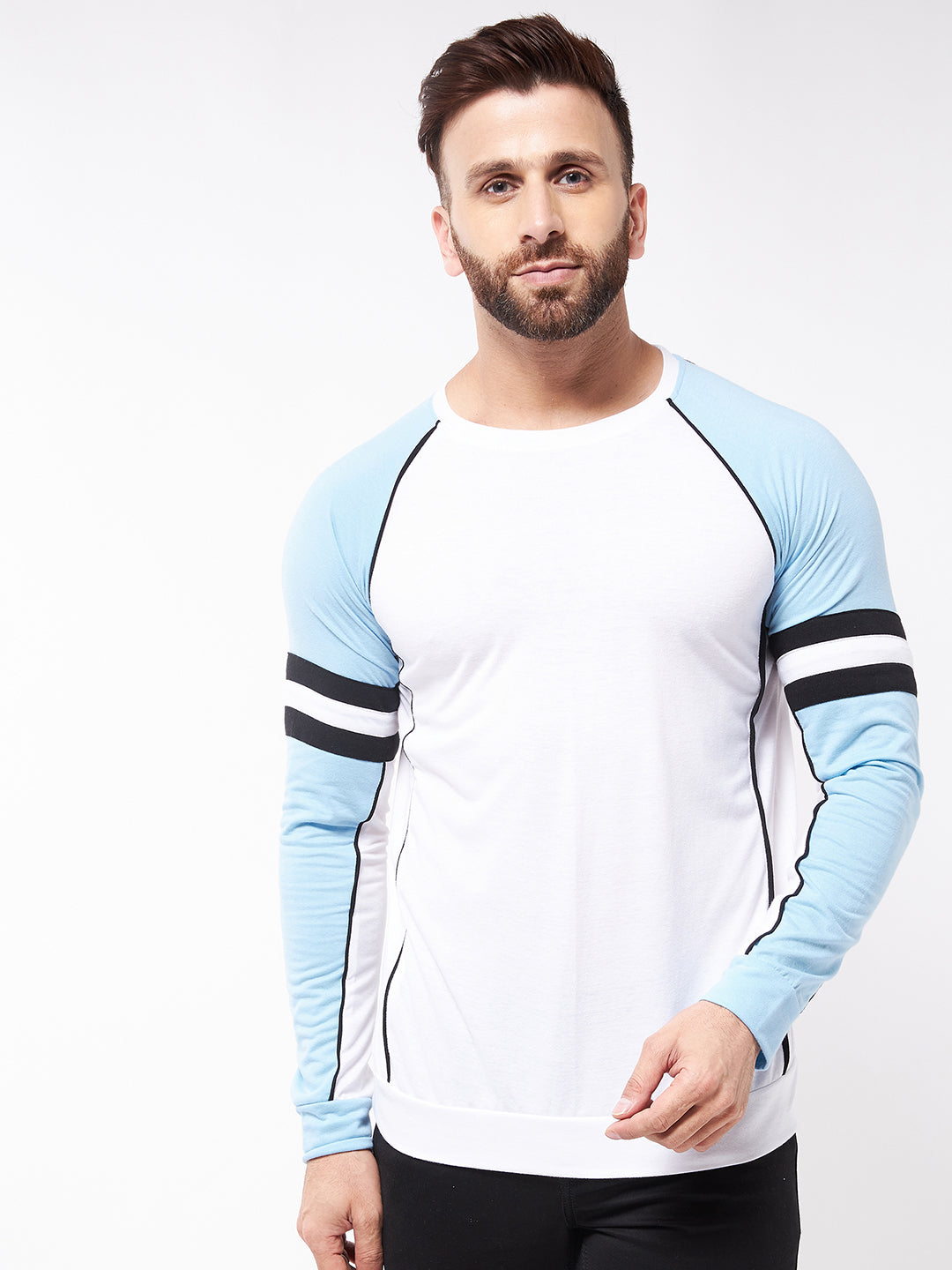 Sky Blue and White Color Full Sleeve  T-Shirt