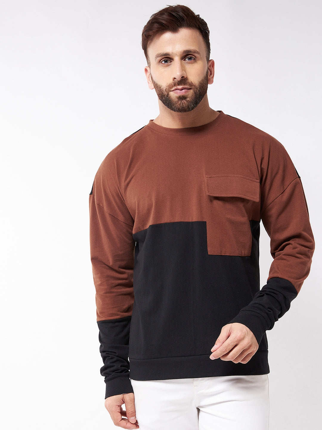 Oversized Black and Brown Full Sleeve  T-Shirt