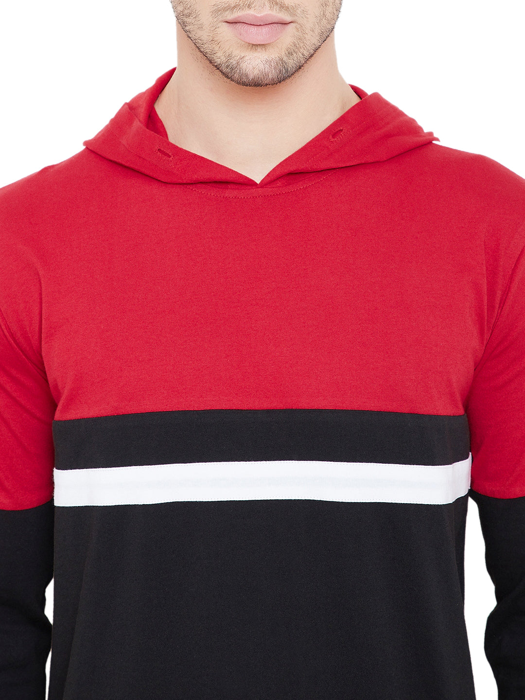 Red/White/Black Men Full Sleeves Hooded T-Shirt