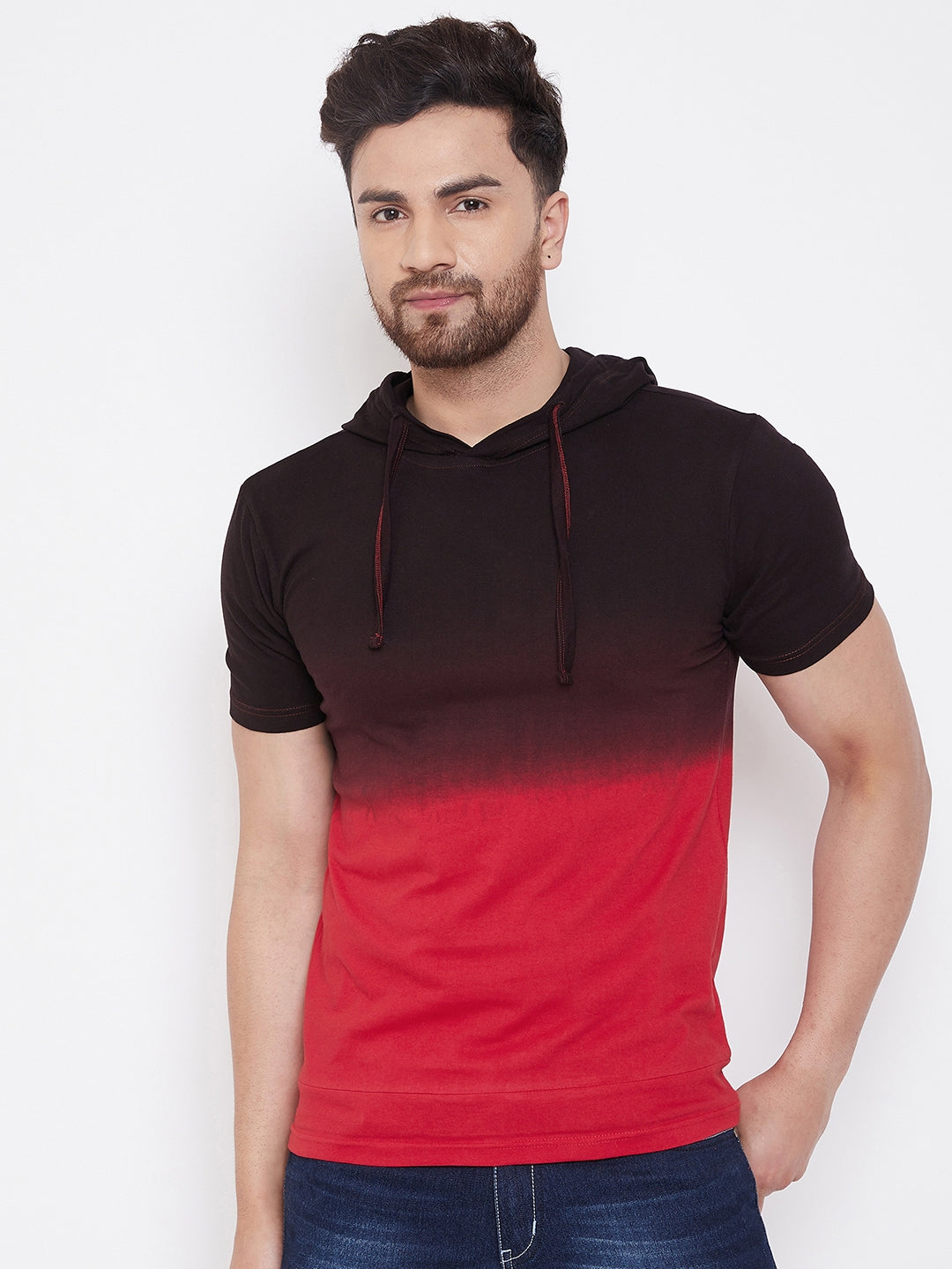 Red/Black Men's  Tie & Dye Hooded T-Shirt