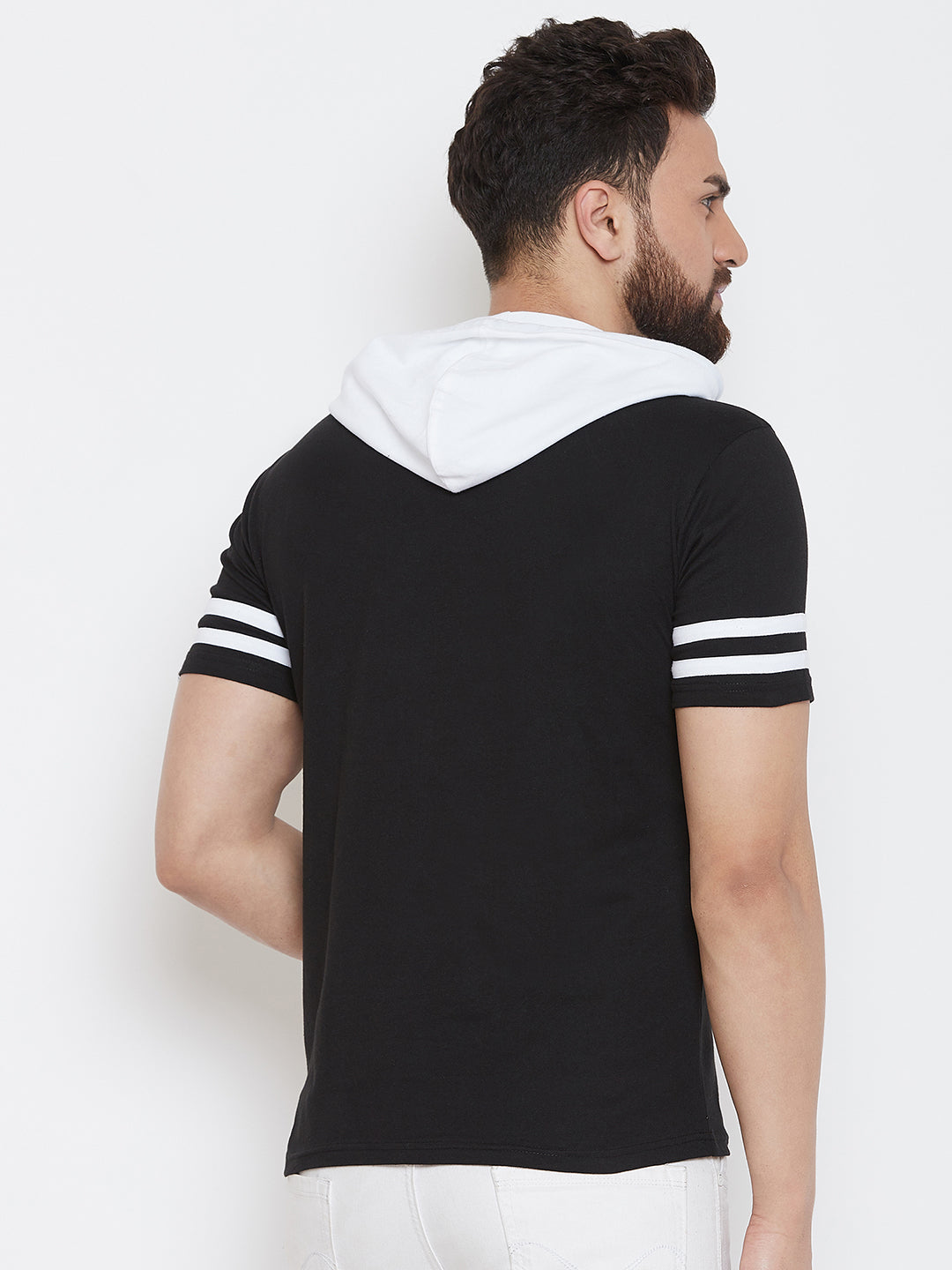Black/White Half Sleeve Hooded T-Shirt