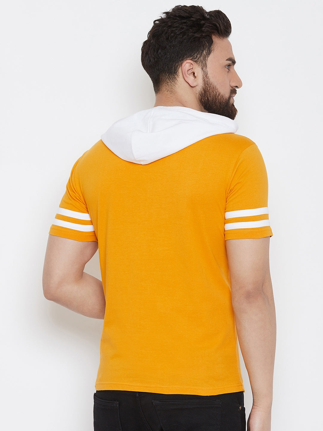 Yellow/White Half Sleeve Hooded T-Shirt