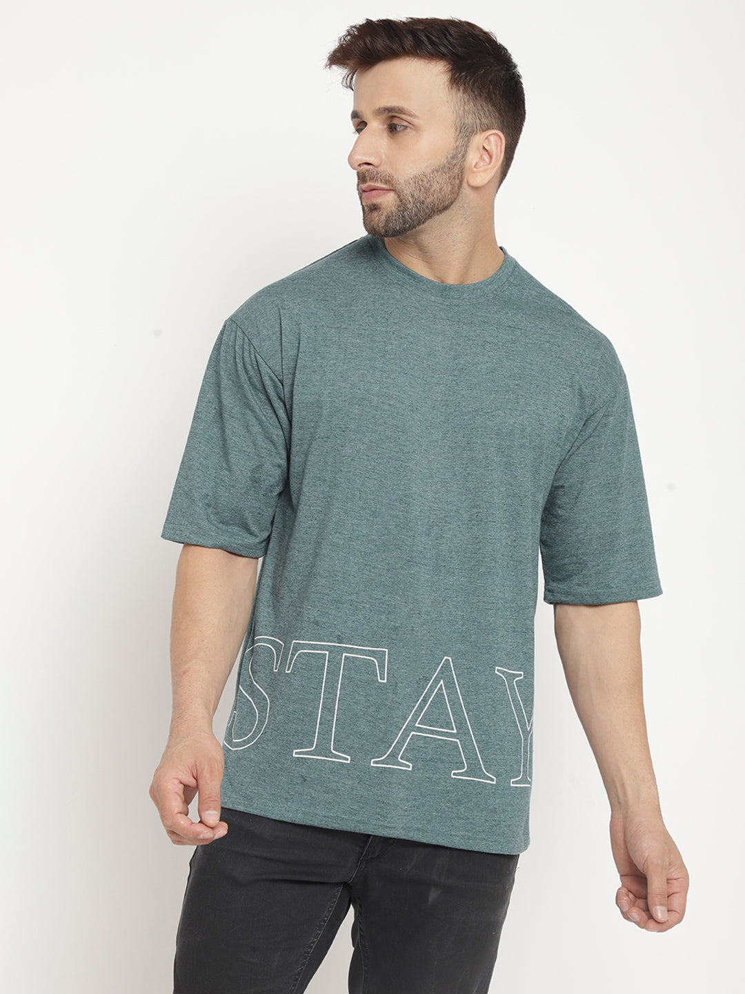 Oversized Green Melange "Stay" T-Shirt