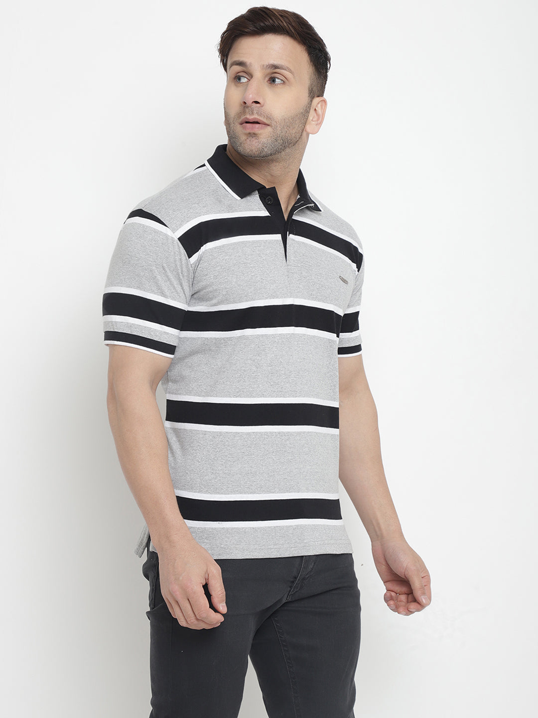 Striped Grey Half Sleeve  Polo T-Shirt