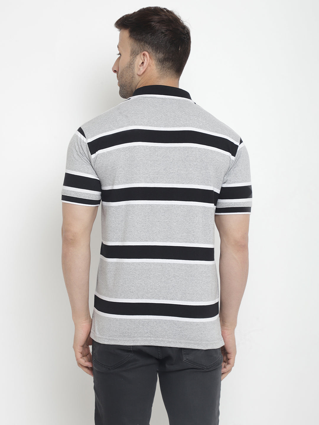 Striped Grey Half Sleeve  Polo T-Shirt