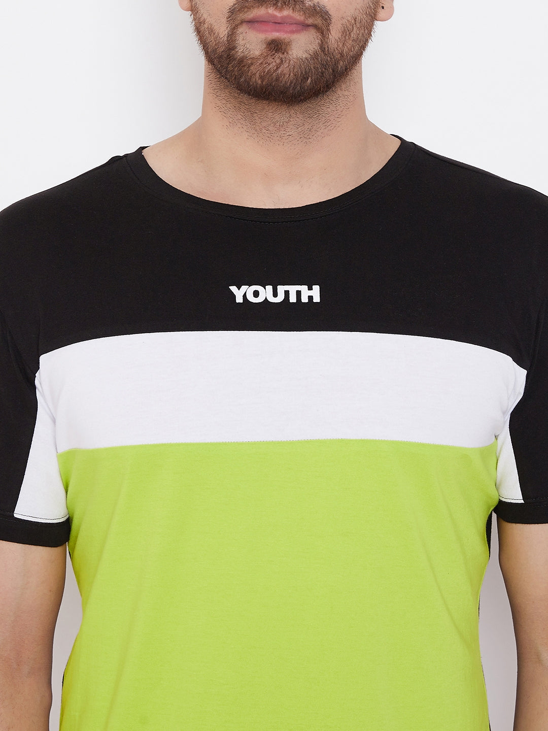 Black/White/Neon Green Printed Men's Half Sleeves Round Neck T-Shirt
