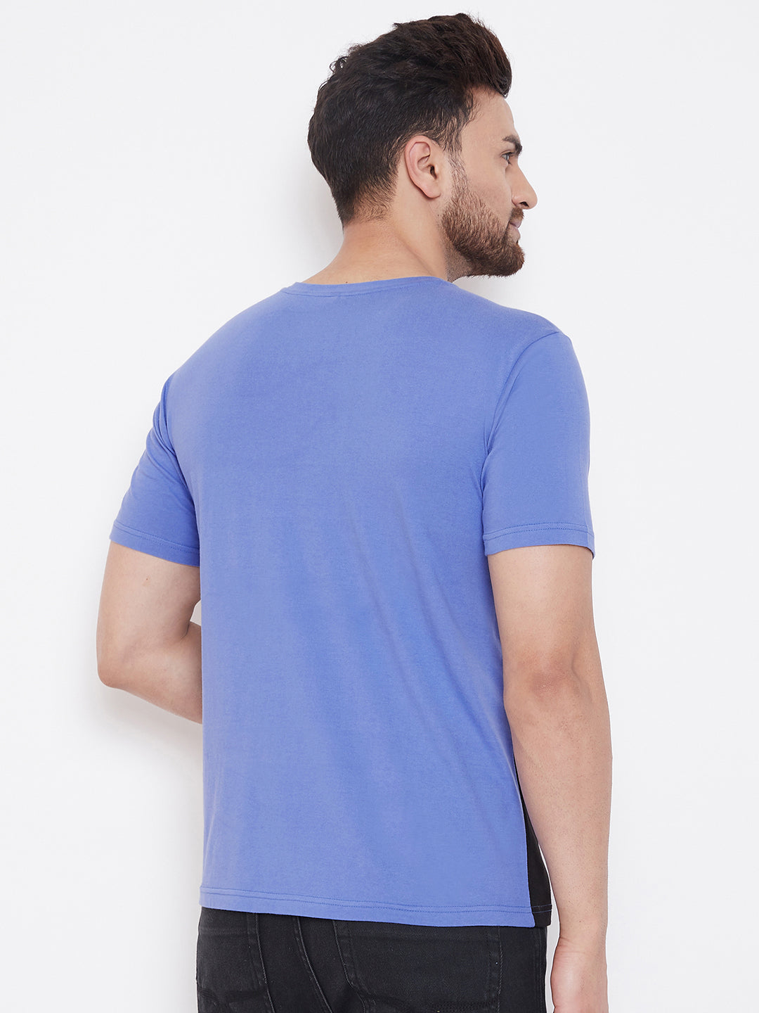 Blue/White/Black Printed Men's Half Sleeves Round Neck T-Shirt