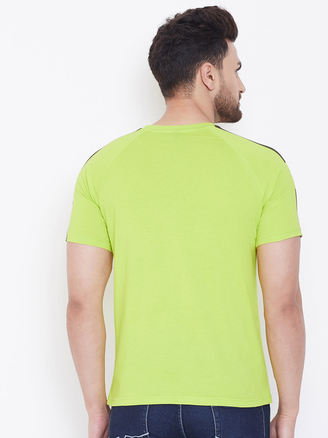 Neon Green Printed Men's Half Sleeves Round Neck T-Shirt
