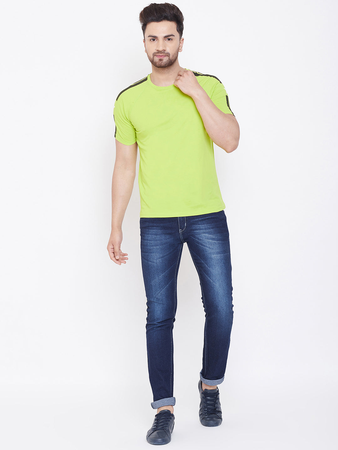 Neon Green Printed Men's Half Sleeves Round Neck T-Shirt