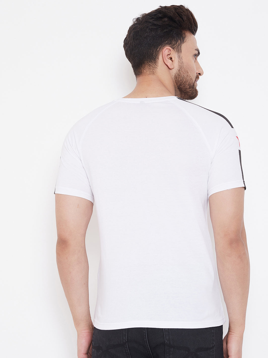 White Printed Men's Half Sleeves Round Neck T-Shirt