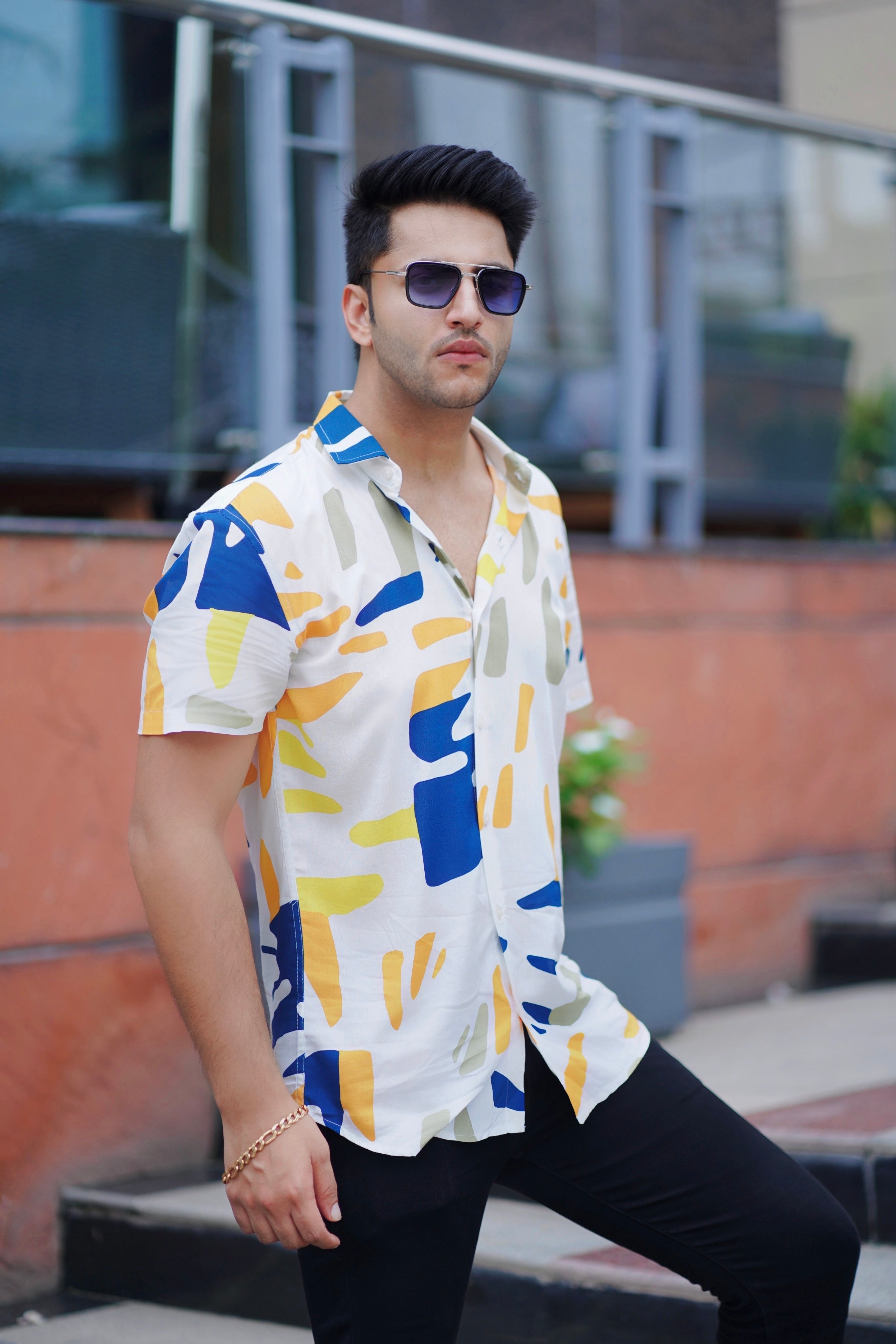 Multicolor Street Style Printed Half Sleeves Rayon Shirt