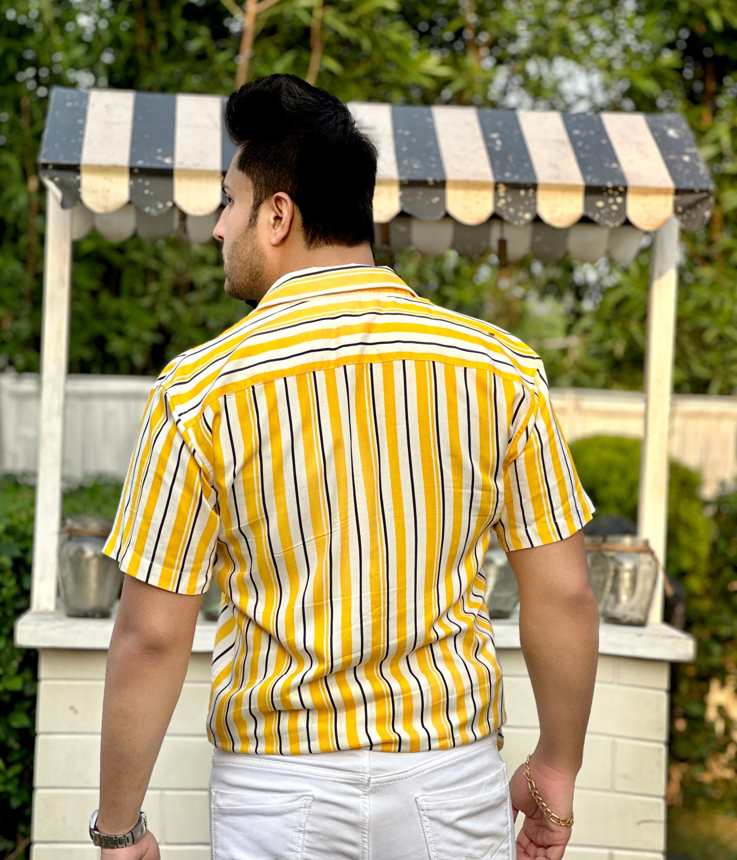 "Sunday" Yellow Stripe Rayon Shirt