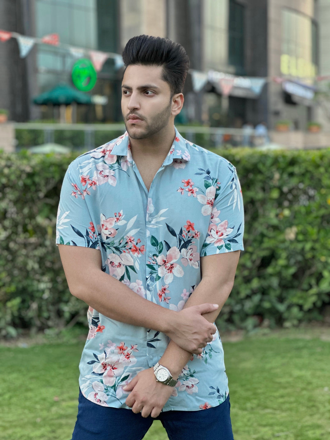 Floral Sea Blue Printed Shirt