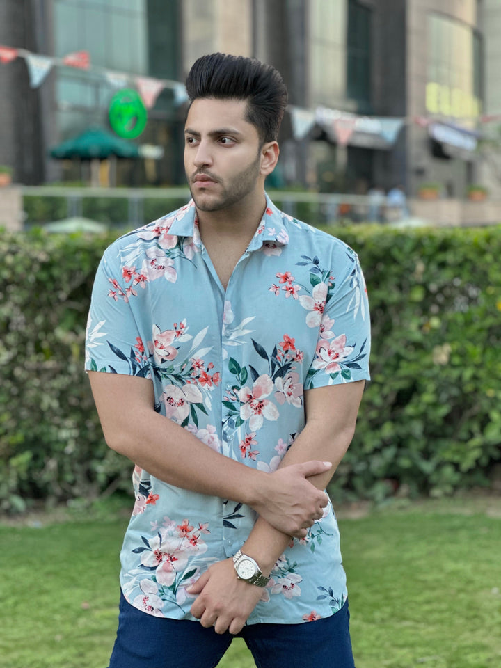Floral Sea Blue Printed Shirt