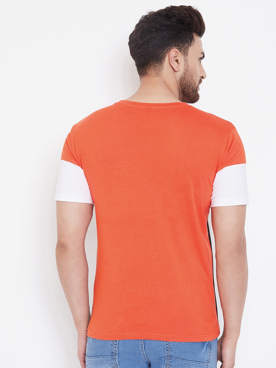 Orange/White/Black Printed Men's Half Sleeves Round Neck T-Shirt