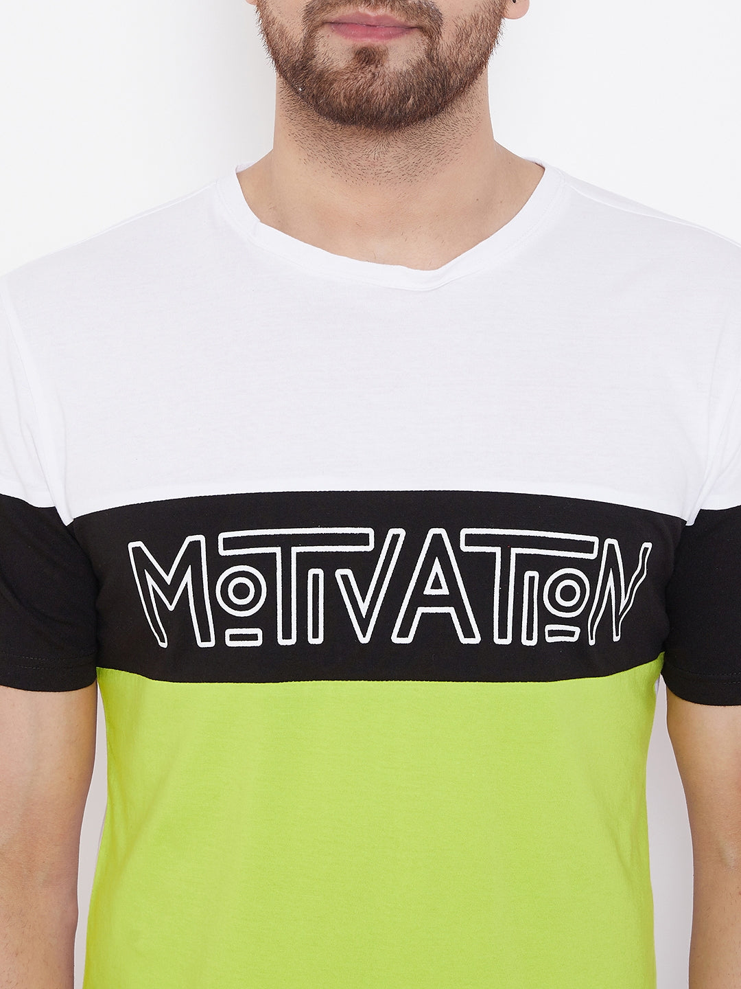 White/BLACK/Neon Green Printed Men's Half Sleeves Round Neck T-Shirt