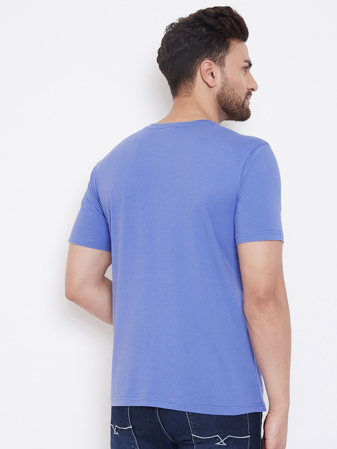 Blue/Black Men's Half Sleeves Round Neck T-Shirt