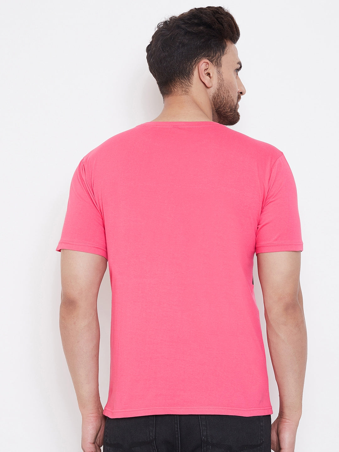Pink/Black Men's Half Sleeves Round Neck T-Shirt