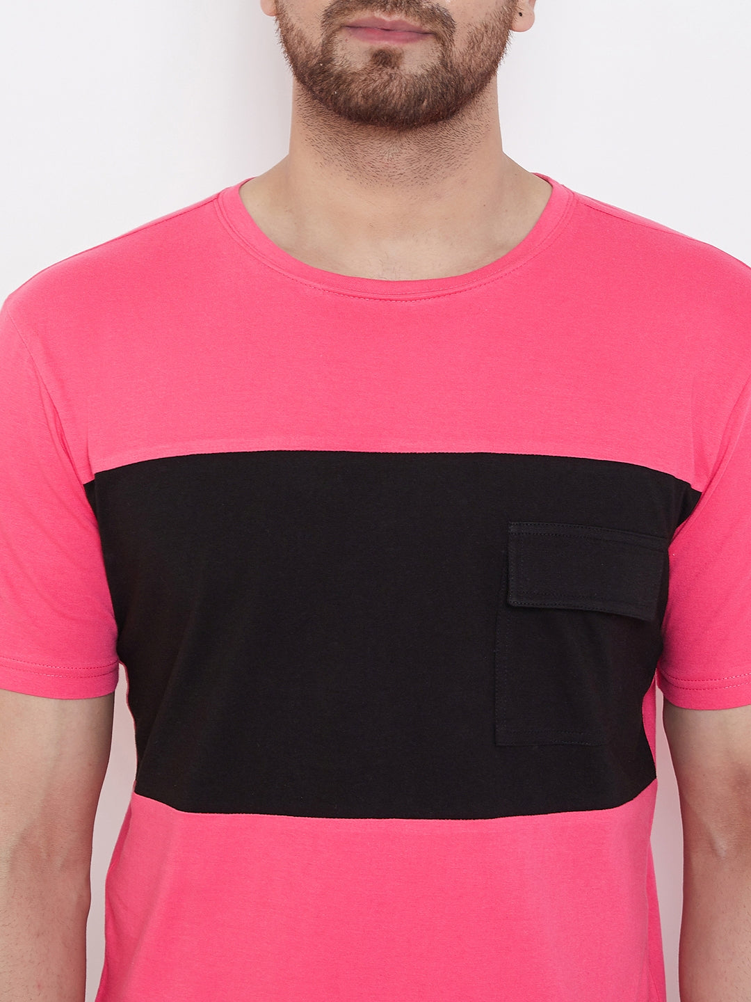 Pink/Black Men's Half Sleeves Round Neck T-Shirt