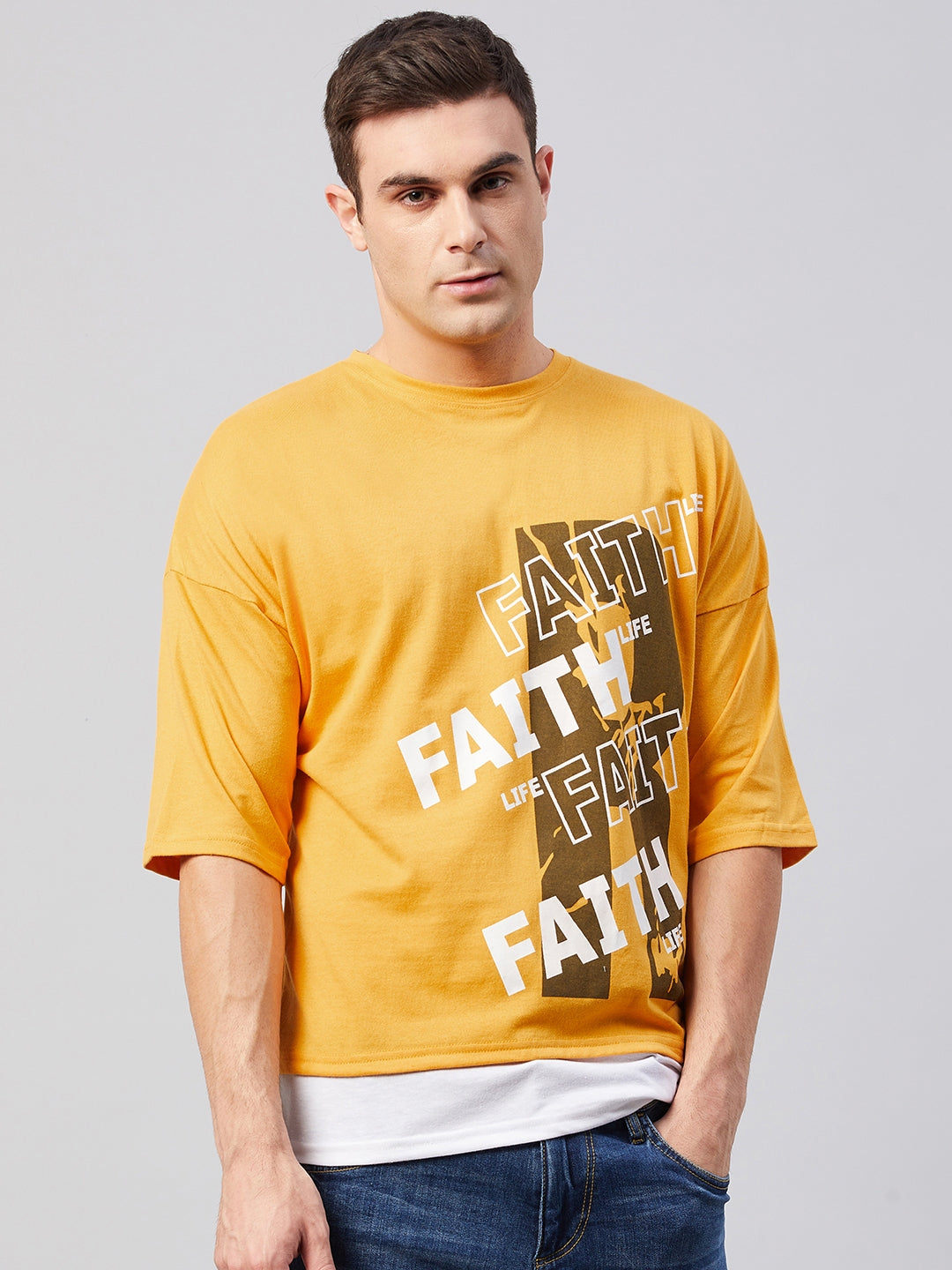 Yellow Half Sleeve Faith  Summer TShirt