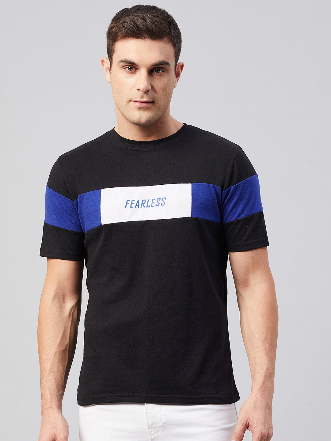 Black Half Sleeve Color Block  Summer T-shirt
