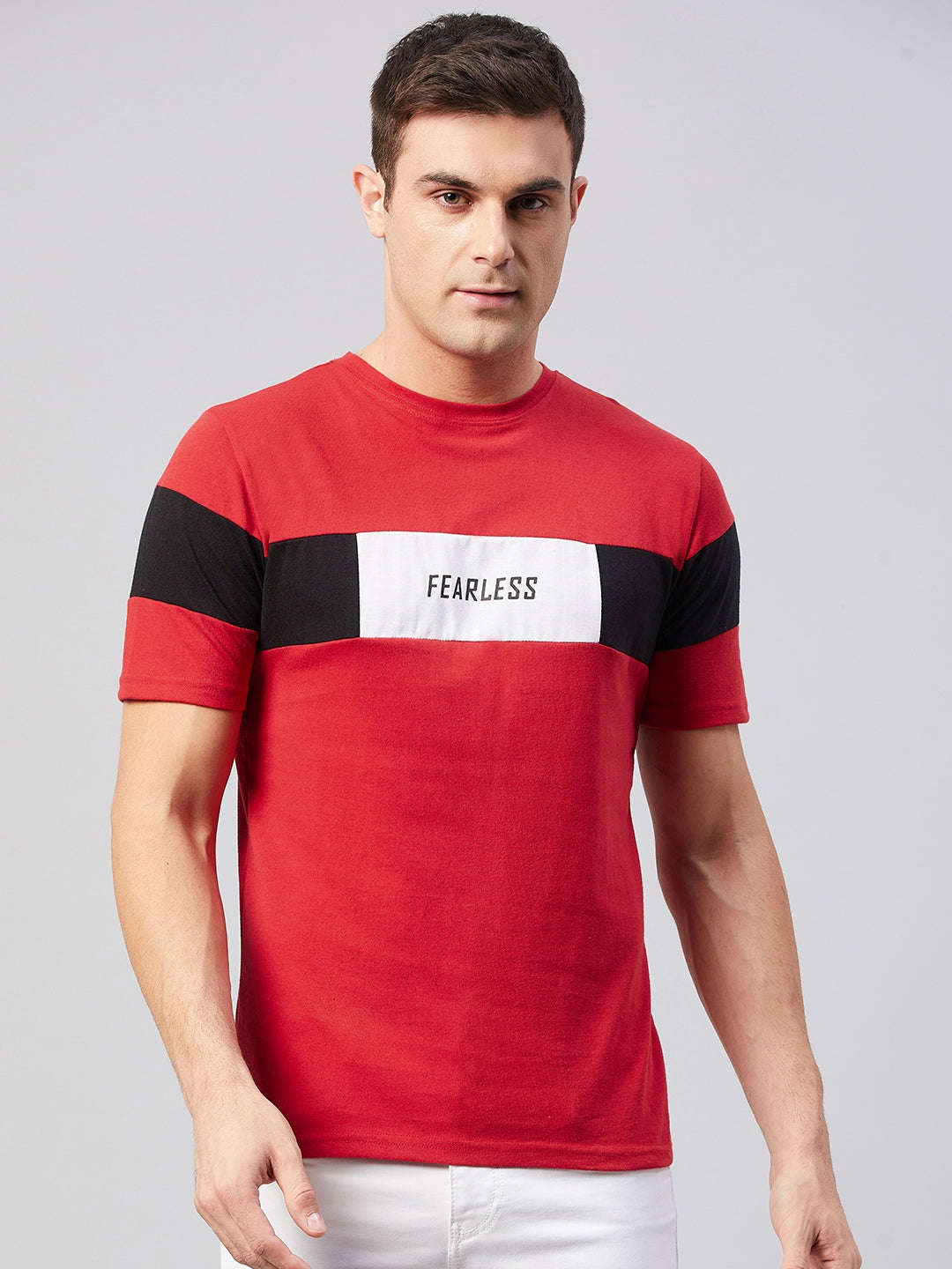 Red Half Sleeve Color Block  Summer T-shirt