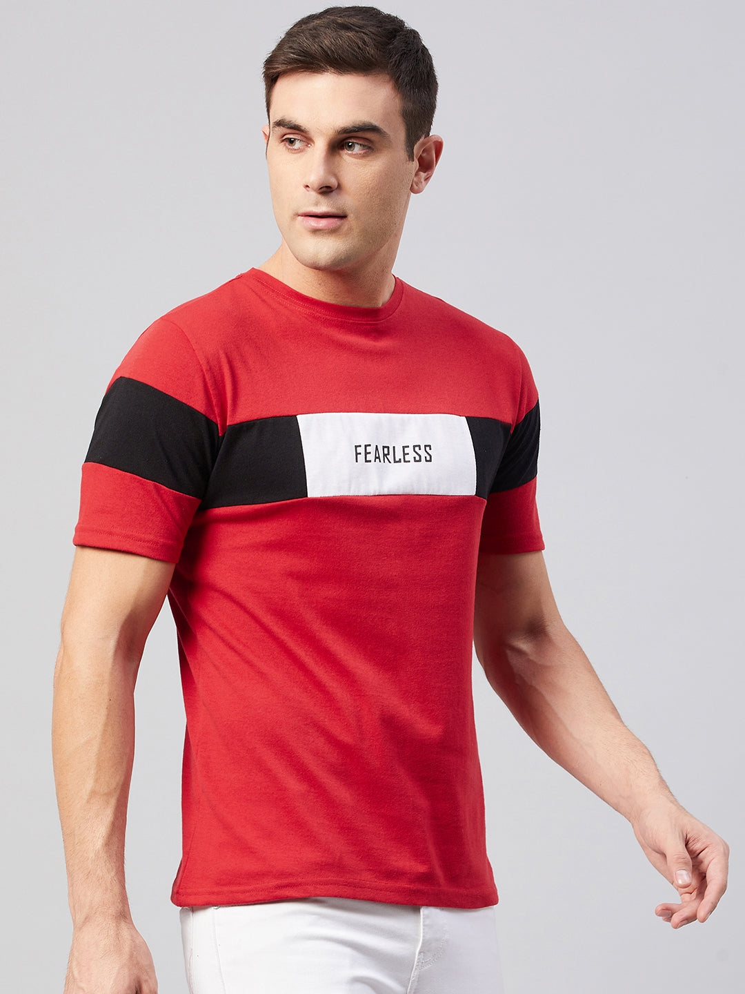 Red Half Sleeve Color Block  Summer T-shirt